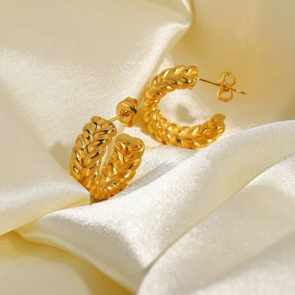 Vintage Woven C-Shape‎ Hoop Earrings 18K Gold Plated Stainless Steel - Picture 8 of 11